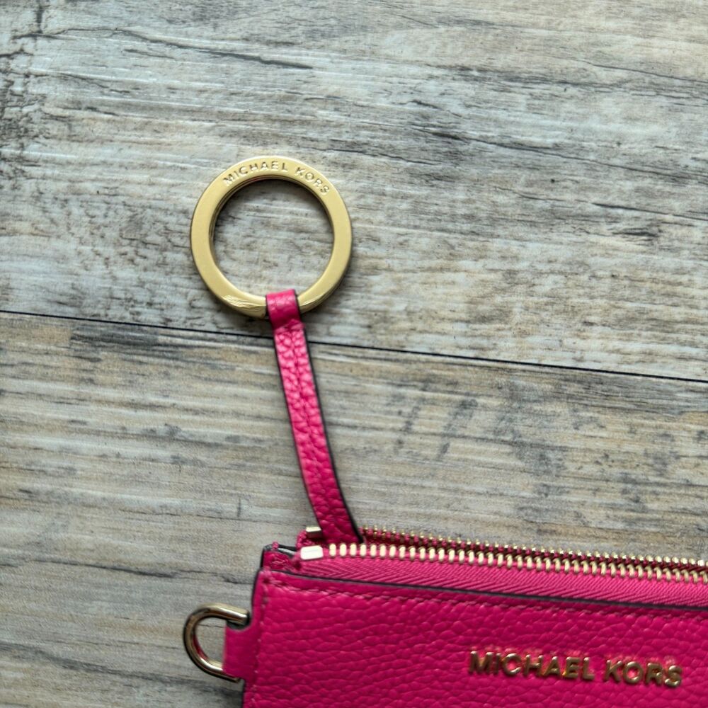 Michael Kors Jet Set Coin Purse Wild Berry Pink Wallet Designer Leather Gold - Picture 4 of 8